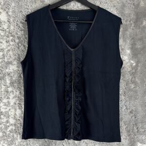 Zrinka Size XL Pima Cotton Ruffle V Neck Top Black Sleeveless Pullover